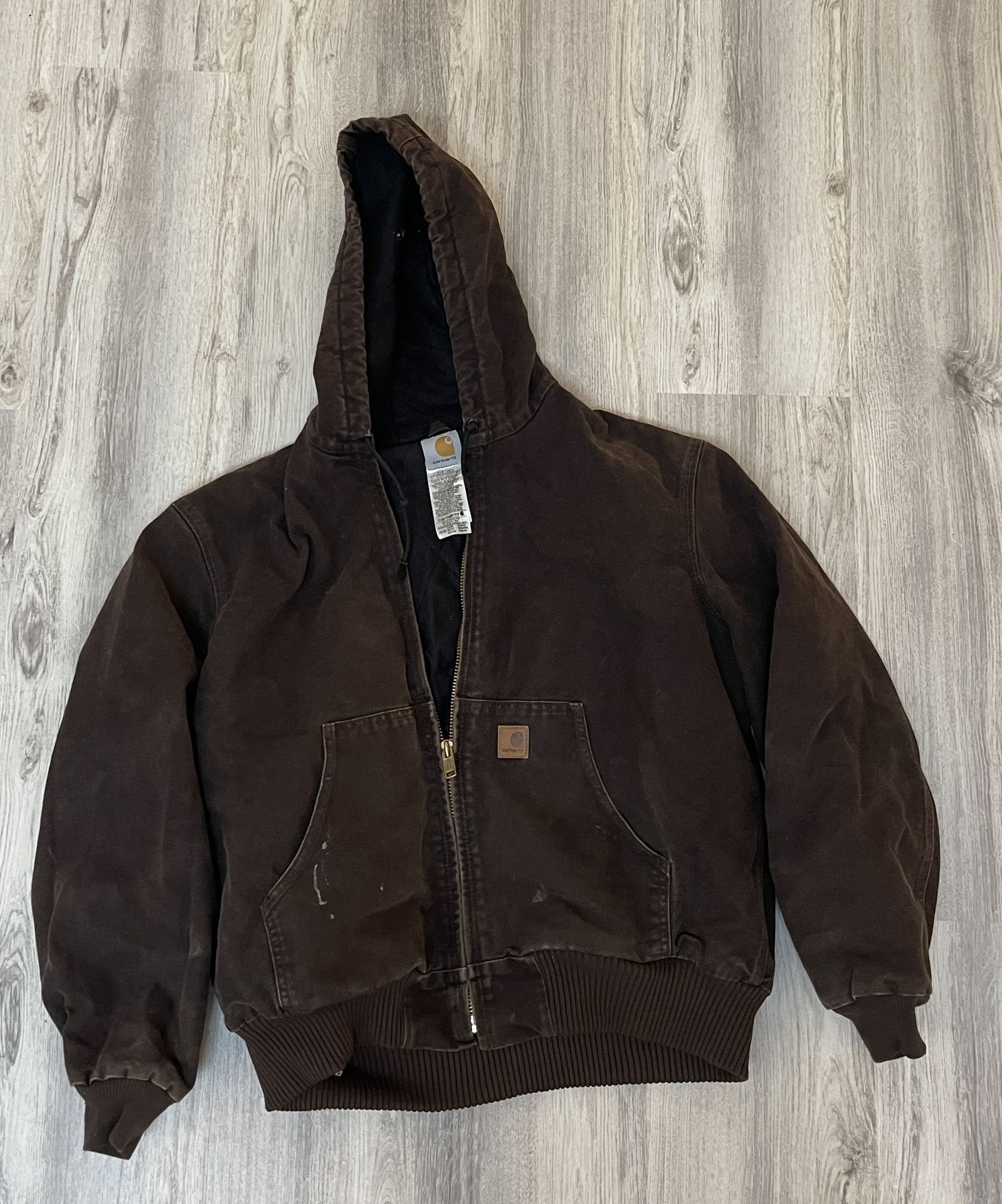 Men's Carhartt Dark Brown insulated hooded work jacket size Large