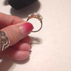 14 Karat Gold 3 Stone CZ Engagement Ring