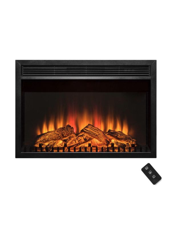 Heater 30 in. Freestanding Black Electric Fireplace Insert with Curved