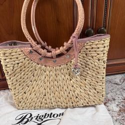 Brighton Pink Crocodile Leather Straw Tote