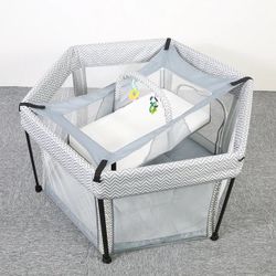 Portable Indoor Outdoor Playard Playpen for Babies and Toddlers-Sturdy Hexagon Playpen with Cushioning for Safety, for Travel ,Lightweight, Easy and C