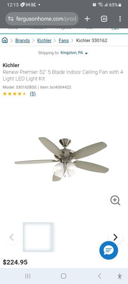 Kichler
Renew Premier 52" 5 Blade Indoor Ceiling Fan with 4 Light LED Light Kit