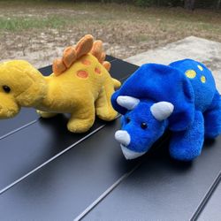 Prextex Dinosaur Yellow Stegosaurus Blue Triceratops Plush Stuffed Animal Set