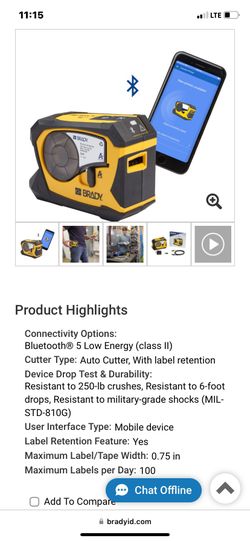 Brady M211 Portable Bluetooth Monochrome Label Printer, Yellow