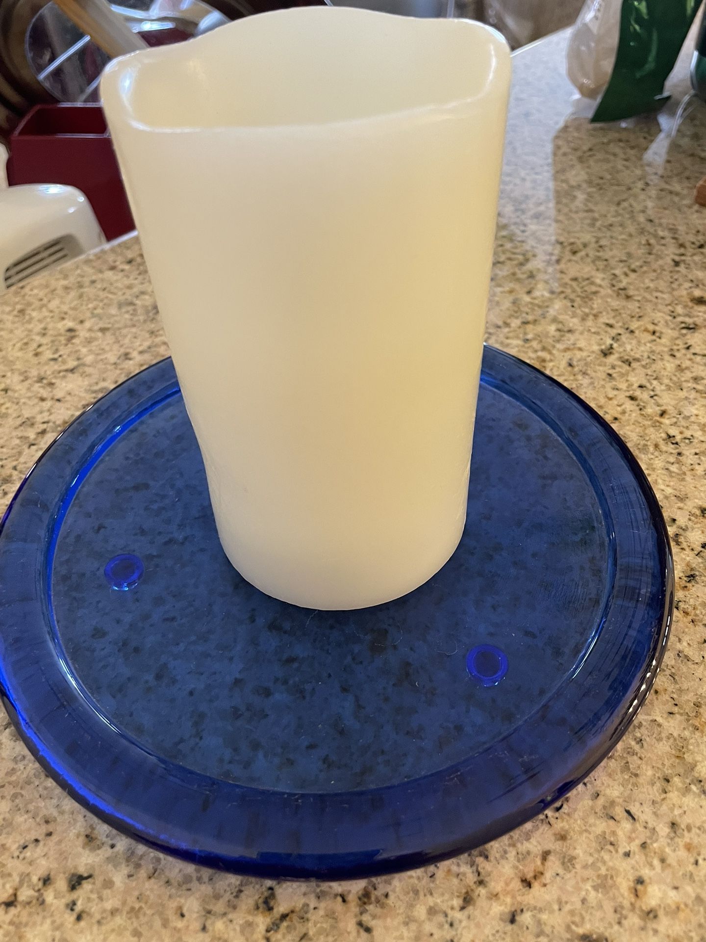 Round Blue Large Glass Candle Holder Plate
