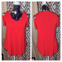 Saks Fifth Avenue Red Flowy Cold Shoulder Blouse