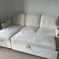 Sleeper Sectional Sofa with Storage Chaise and LED Lighting