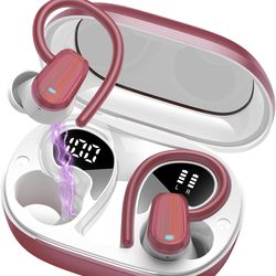 Wireless Earbuds, Headphones Sport Bluetooth 5.4, Over Ear Buds with ENC Noise Canceling Mic, Deep Bass Stereo Earphones with Hook, 50H Playback, LED