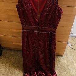 Sparkling Red Shoulder Strap Cocktail Party Dress