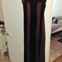 Black Velvet & Sheer Dress with Red Underlay