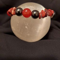 Fire Agate, Amber Agate, Hematite Crystal Bracelet 