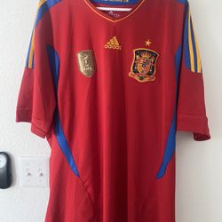 Spain 2011-2012 Home Jersey Adidas World Cup 2010 Champions Patch Size L
