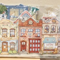 Cherished Teddies Town and Depot 4 Set Foam-board Backdrop Display Stand