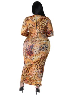 Leopard Long Sleeve Plus Size Dress