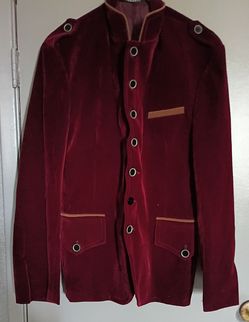 Burgundy Velvet Military Style Jacket