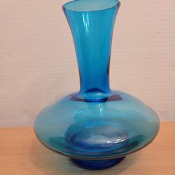 Vintage Blenko Glass Myers Royal Blue 705 Decanter Style Vase 7" Tall