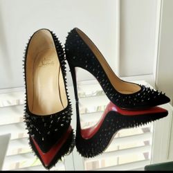 PRISTINE Christian Louboutin Escarpic 100 Veau Velours – Black Mix Dark Multi – Size 36 – FULL SET