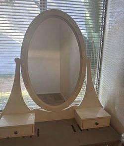 3ftx3ft White Wood Vanity Mirror with Drawers