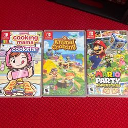 Nintendo Switch Games. Animal Crossing, Cooking Mama Cookstar. Mario Party Superstars 