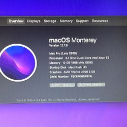 MacPro 2013 (Trashcan) 3.7GHz 12GB RAM, 250GB SSD