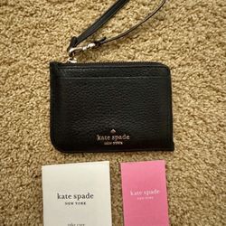 Kate Spade Black Small Leather Wristlet Wallet Card Holder Coin Purse 