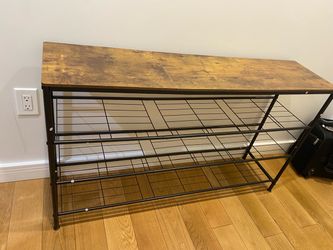 Industrial Shoe Rack Bench with Wood Top