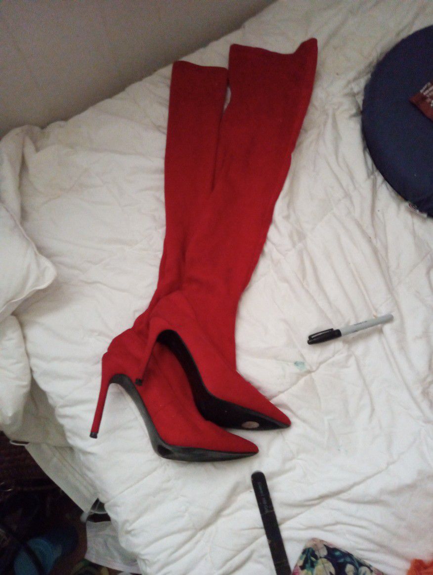 Thigh High Red Boots Size8