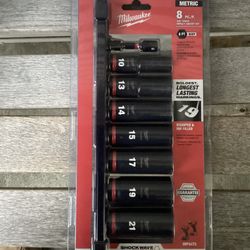 Milwaukee SHOCKWAVE Impact Duty 3/8” Drive Metric Deep Impact Rated Socket Set (8-Piece).  Brand  NEW.