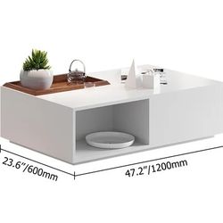 Rectangular Storage Coffee Table with Drawer and Removable Tray Top White and Walnut 