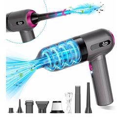 Handheld Car Vacuum Cleaner, 4 in 1 Vacuum Cleaner 16000Pa Air Duster, 3-Speed Adjustable 120W High Power Vacuum Cleaner with LED Light and Multi-Nozz