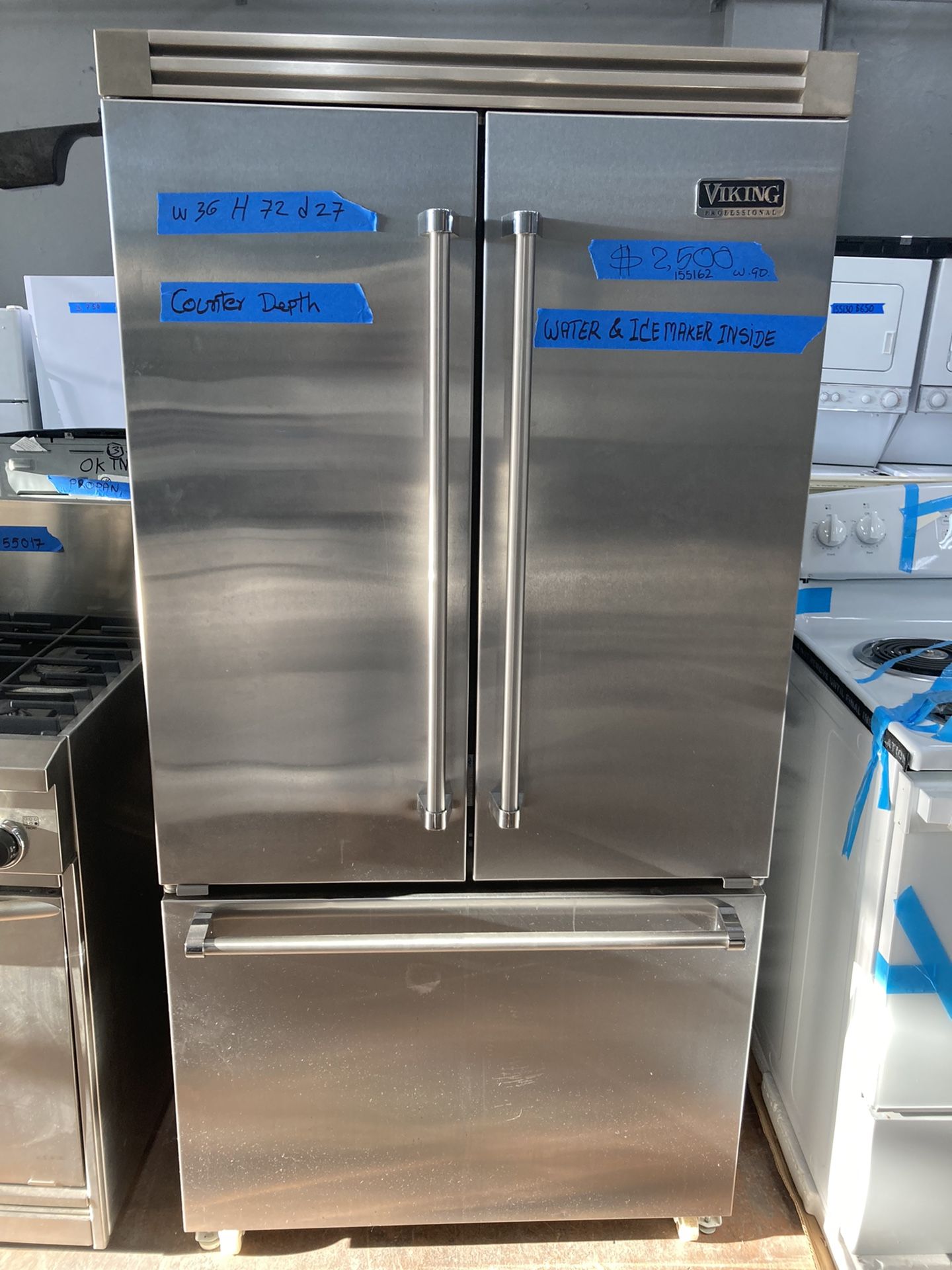 36” Viking Professional Stainless Steel Counter Depth French Door Refrigerator