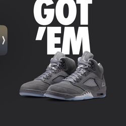 Jordan 5 Wolf Grey Sizes 7,8,8.5,9,9.5,10,10.5,11,12