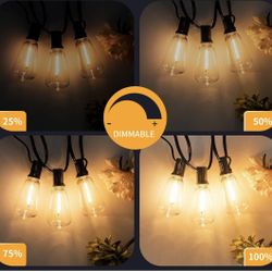 120FT Shatterproof Patio Lights with 62 Dimmable ST38 LED Vintage Edison Bulb,Weatherproof 2200K Connectable Outside Hanging Lights for Deck Porch Caf