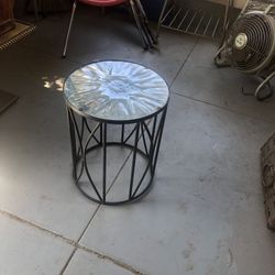 Vintage Totally 80s Tubular Metal w/ Funky Glass Top Drum Table: 