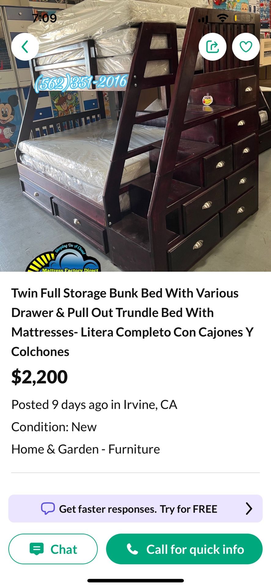 Twin Bunk Bed With Strundle !!!