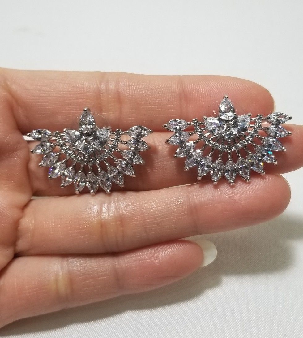 Cz diamond drops earrings dangle studs