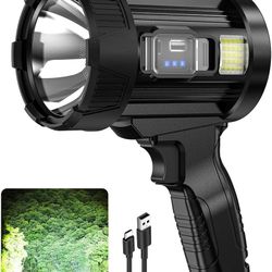Rechargeable Spotlight, 99,000 Lumens Super Bright Handheld Led Flashlight, Outdoor Spot Light with Cob Light and Solar Panelsfor Boating Camping