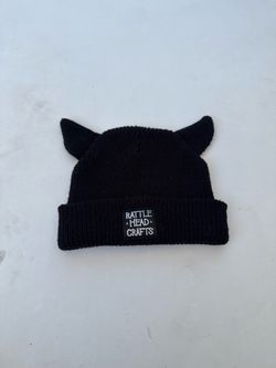 Rattle Head Crafts Black Devil Horn Knit Beanie Hat, Stretch Unisex