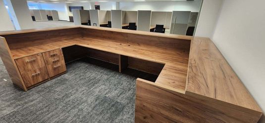 L-Shaped Reception Desk – Front Office Welcome Desk for Sale (DM for the Price!)