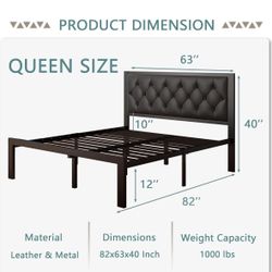 New Queen  size bed frame with black faux leather headboard