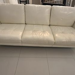Genuine White Leather Sofa and Armchair