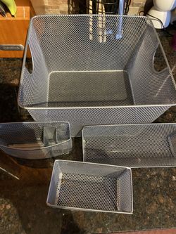Magnetic Metal Mesh Organizer Bin Set - 4 Pieces