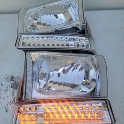 99-04 Ford F250 F350 F450 F550 Super Duty 00-04 Excursion LED Headlights Luces Micas Calaveras Faros Faroles Focos Headlamps 