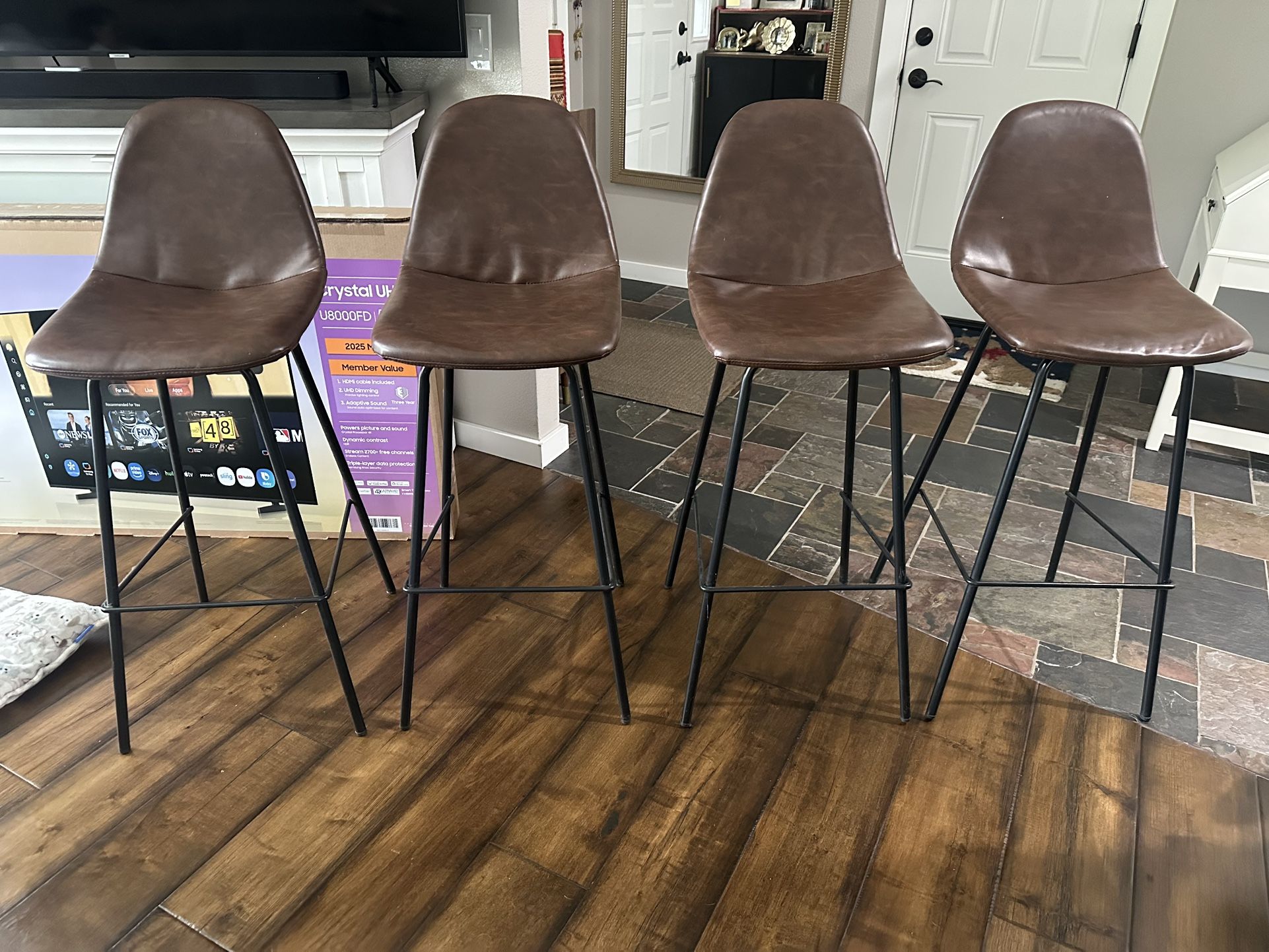 4 Bar Height Chairs - Faux Leather Dark Brown