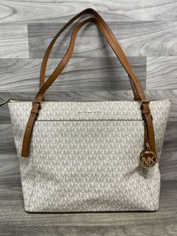 Michael Kors MK Signature Vanilla Tote Shopper Brown Leather Trim (A1D028292)