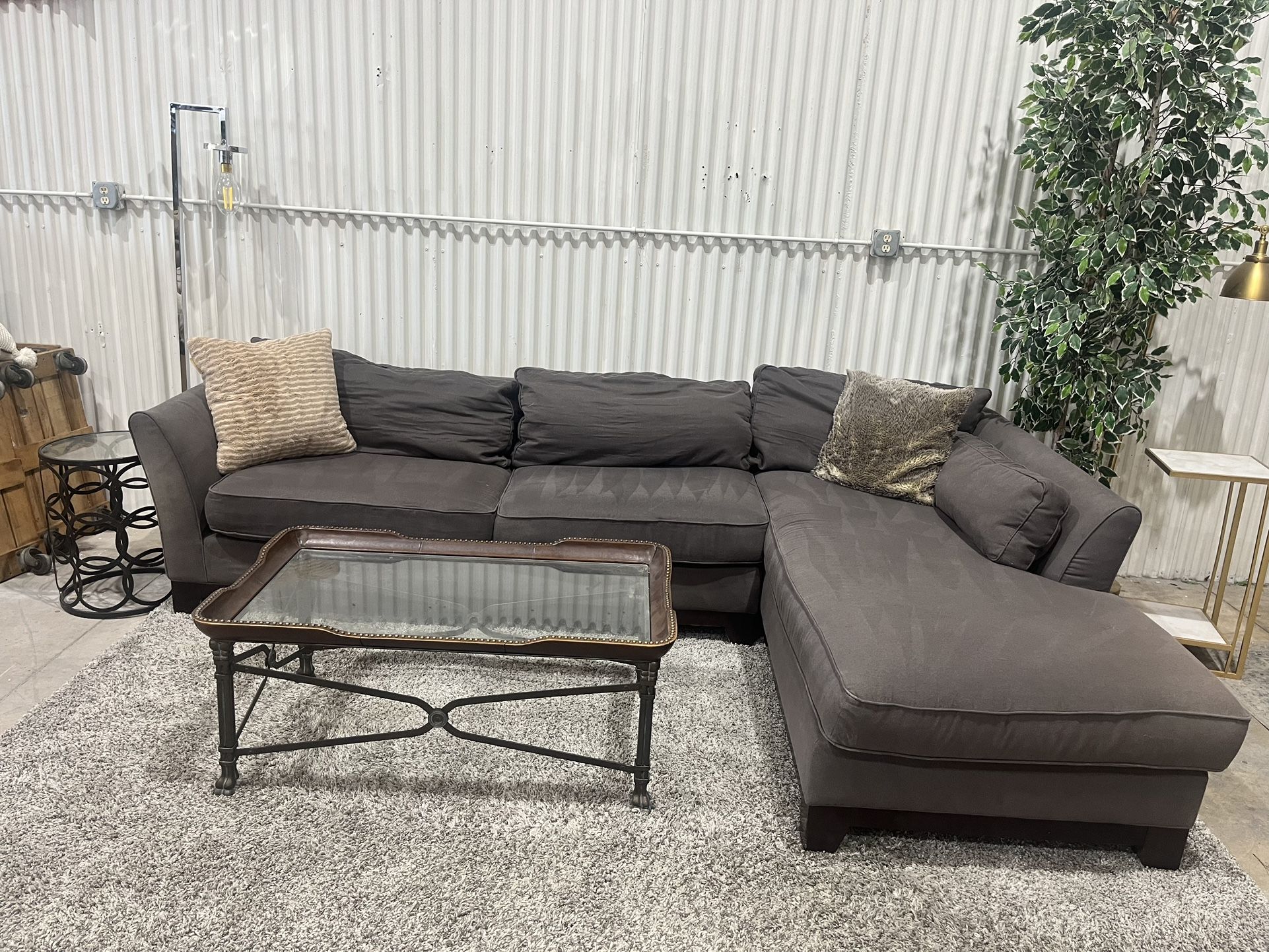 Corner Sectional Sofa Couch - Chaise - Mocha grey/beige Fabric - 2pcs - Cleaned - Comfy - Delivery Available