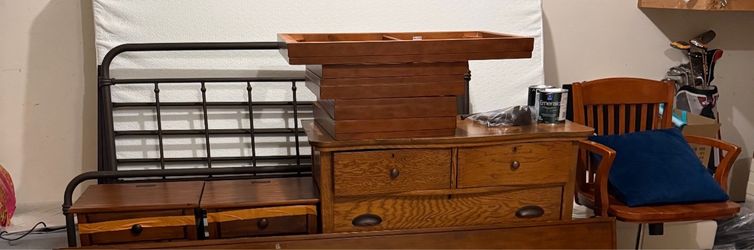 Bed frame, smart night stands, wood dresser,