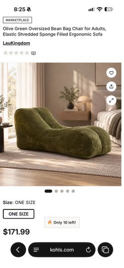 LauKingdom Oversized Bean Bag Lounge Chair – Olive Green 60” – Brand New