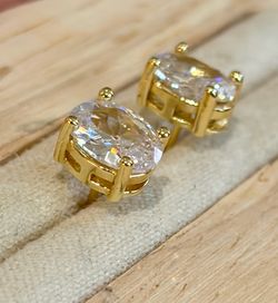 New 8mm Gold Tone clear CZ Oval Bezel Minimalist Stud earrings with 4 prongs