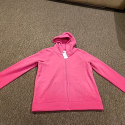 Children’s Place Girls Sz 16 Hot Pink Hooded Fleece Jacket full zipper warm